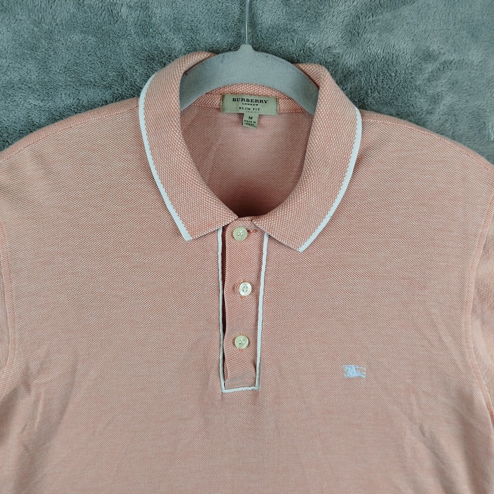 Burberry London Slim Fit Peach Pique Polo Shirt Mens Medium Embroidered Logo